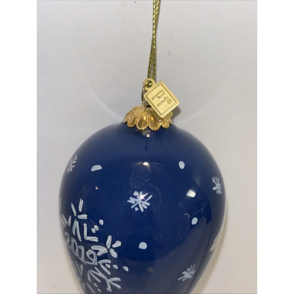 Pier 1 Li Bien Christmas Ornament 2019 Blue Tear Drop Painted Glass Angel